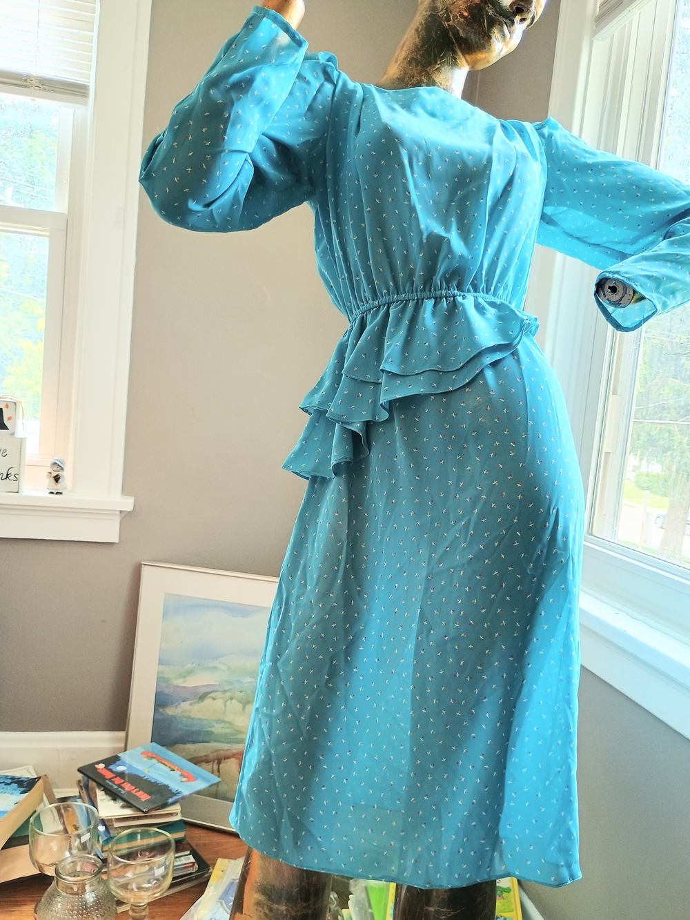 🩵 LIBRARIAN CORE 🩵 1980s Secretary Dress, Duck Egg Blue Dress, Teacher Stye